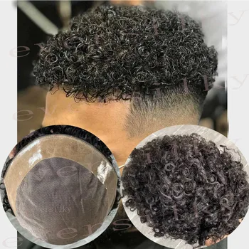 15-миллиметровый афро-кудрявый парик для мужчин из человеческих волос Евро, замена мужского шиньона, 20-миллиметровый моно-шнурок с полиуретаном вокруг афроамериканского парика
