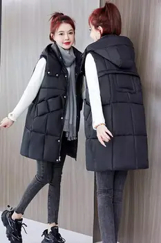 2023 Осенне-зимний модный пуховый хлопковый жилет, Женская верхняя одежда с капюшоном, хлопковый жилет средней длины, куртка, парки без рукавов Z3001