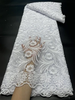 2024 Высококачественная Африканская Нигерийская Дамасская вышивка, вечернее платье, Тюлевая кружевная ткань, Свадебные блестки для шитья, 5 ярдов Jy247