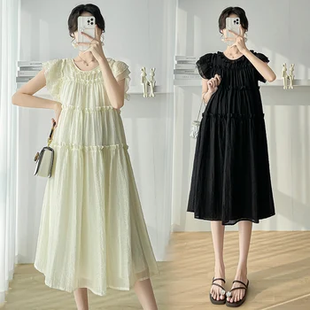 3157 # 2023 Летнее Корейское Модное Длинное платье для беременных в стиле пэчворк, Милая Свободная одежда для беременных, Прекрасная беременность