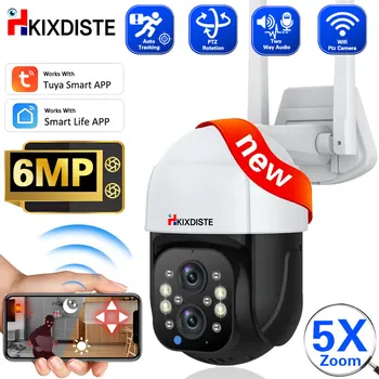 6MP 3K 5X Zoom Tuya Smart Двухобъективные Wifi IP-Камеры С Автоматическим Отслеживанием Беспроводной Безопасности Наружная Уличная PTZ Камера Видеонаблюдения