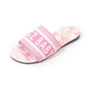 CUZULLAA Летние детские тапочки для девочек, элегантные тапочки с буквенным принтом, пляжные сандалии, обувь, модные тапочки для девочек, размер 26-36