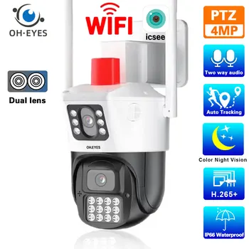 iCSee 8MP 4K Двухобъективная Беспроводная Камера Видеонаблюдения Наружного Автоматического Отслеживания Wifi PTZ IP Камера Безопасности Цветного Ночного Видения