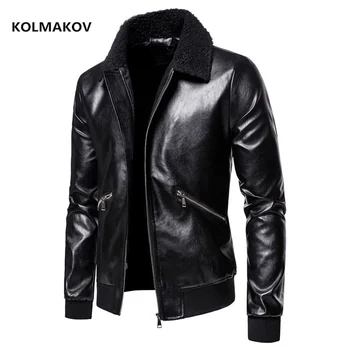 KOLMAKOV 2024, новое поступление, Мужские повседневные куртки, куртка из искусственной кожи, Мужская Приталенная Модная Однотонная куртка Homme M-5XL