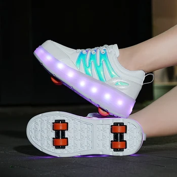 MODX Обувь для роликовых коньков, Детская Мода, Повседневные Спортивные Детские Кроссовки на 4 колесах, Обувь для мальчиков и девочек с подсветкой