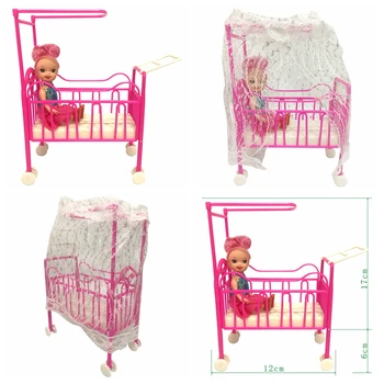 NK 1 комплект Принцесса С москитной сеткой, детская кроватка, любимый дизайн для куклы Келли, Аксессуары для куклы Барби, Подарочная игрушка для девочек