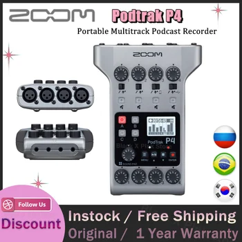 ZOOM Podtrak P4 Портативный рекордер аудиоподкастов для интервью с 2 входами и 2 выходами с 4 микрофонными входами и аудиоинтерфейсом USB