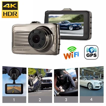 Автомобильный Видеорегистратор 4K + 1080P HD Камера Переднего И Заднего Вида WiFi GPS Регистратор Черный Ящик Автомобиля Видеорегистратор Для Вождения Авто Парковочный Монитор
