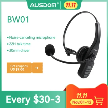 Беспроводная телефонная гарнитура AUSDOM BW01 Bluetooth 5.0 с микрофоном с шумоподавлением 22 часа в режиме разговора для ПК-телефона Call-центра