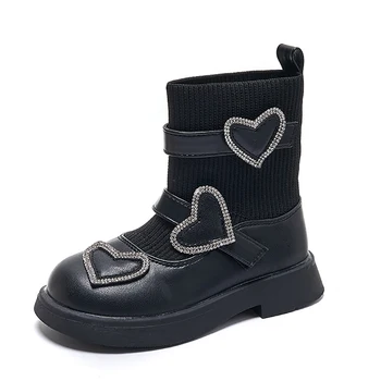Ботинки для девочек, детские минималистичные ботинки, 2023 г. Новые детские носки, тонкие ботинки, кожаные короткие сапоги принцессы для маленьких девочек