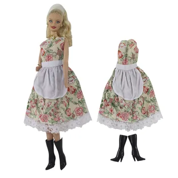 Винтажное платье горничной без рукавов в цветочек в придворном стиле для куклы Барби Одежда ручной работы Обувь для куклы Барби 1/6 Аксессуары для кукол