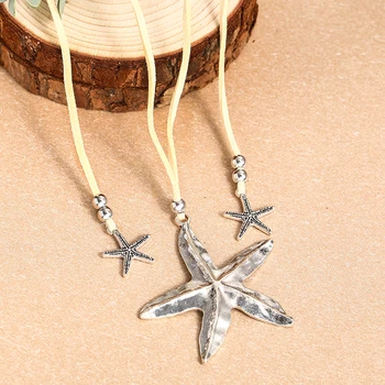 Винтажное Этническое ожерелье в виде металлической звезды серебристого цвета в виде звезды для женщин, кожаные ожерелья-чокеры в стиле племени, украшения для пляжных вечеринок