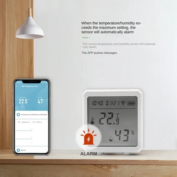 Датчик температуры и влажности Tuya WIFI, датчик ЖК-дисплея, поддержка приложения Smart Life, Alexa, Google Home