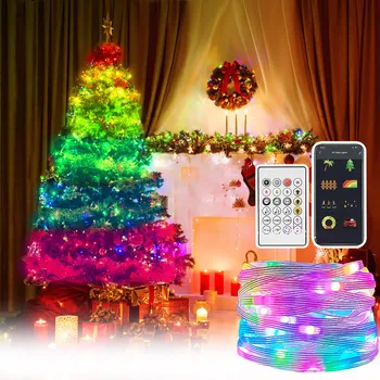 Декоративная рождественская подсветка Bluetooth, телефонная гирлянда, струнная музыка, медный кожаный провод, свет, RGB Провод, приложение для дождя, праздник