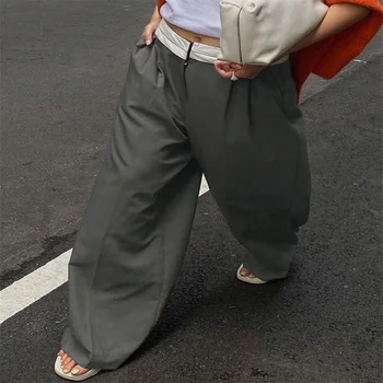 Женские винтажные широкие брюки-карго с низкой талией и застежкой-молнией в стиле пэчворк, свободные повседневные уличные брюки с карманами