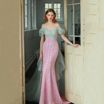 Женские длинные платья выпускного вечера Русалки с открытыми плечами 2023, элегантное вечернее платье-топ