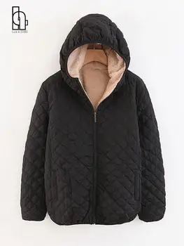 Женские осенне-зимние парки, пальто, куртки, женская теплая зимняя куртка Casaco Feminino в клетку с капюшоном из ягненка и длинным рукавом