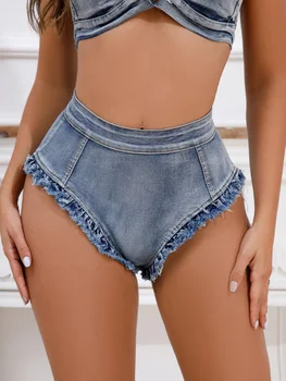 Женские сексуальные шорты с высокой талией, потертые мини-джинсовые шорты, узкие потертые горячие брюки для вечеринок, пляжных фестивальных нарядов