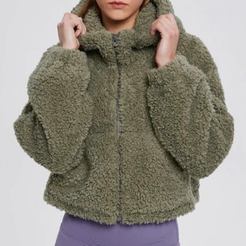 Женское пальто из флиса на осень-зиму, плюшевые куртки с длинными рукавами для женщин, женская шикарная однотонная уличная одежда, пальто с капюшоном на молнии