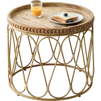 Износостойкий круглый чайный столик из ротанга, плетеный дизайн, прочная современная мебель из бревенчатого дерева в скандинавском стиле, Маленький чайный столик из ротанга