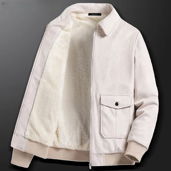 Корейская модная Замшевая куртка Для мужчин с флисовой подкладкой, осенне-зимняя Теплая Повседневная куртка, Уличная Модная одежда, пальто для мужчин больших размеров