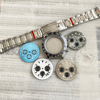 Корпус VK63 39 мм, кварцевые Хронометражные Часы, Циферблат Panda, Механизм VK63, Корпус + Ремешок, Сапфировое стекло, Модифицированные Аксессуары для часов