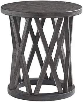 Круглый торцевой столик в деревенском стиле Из массива сосны, серый с выветрившимся покрытием