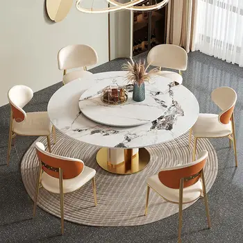 Легкие Роскошные Столовые гарнитуры из натурального камня толщиной 12 мм, стол с вращающимся съемным поворотным столом, Дизайнерская кухонная мебель