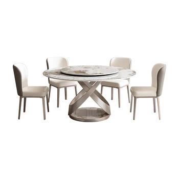 Мебель для столовой Круглый мрамор, нержавеющая сталь, титановый уплотнитель, глазурь, шифер, Столешница, основание из мрамора, Круглый мраморный обеденный стол