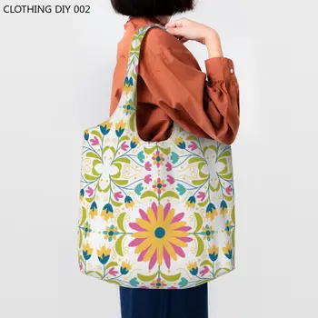 Мексиканская вышивка Отоми с цветочным узором, холщовые сумки для покупок, многоразовые бакалейные товары, народная цветочная текстура, сумки для покупок