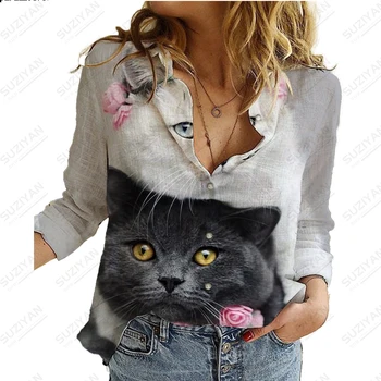 Модная новинка, хит продаж, Женская рубашка с 3D-принтом в виде животных, Элегантная шифоновая рубашка в уличном стиле, Свободная дышащая рубашка
