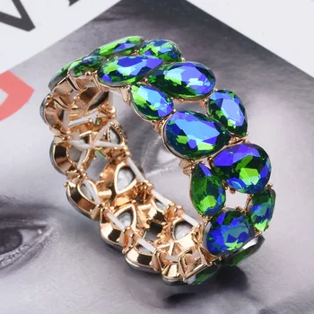 Модные браслеты-манжеты с кристаллами AAA Blue AB, Большой Эластичный браслет для женщин, Индийский Свадебный браслет, Ювелирный подарок для девочек