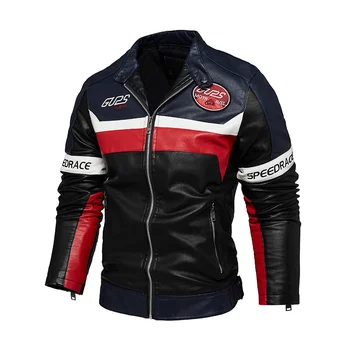 Мужская мотоциклетная кожаная куртка 2023, Новая мода, воротник-стойка, куртка-бомбер из искусственной кожи, мужское зимнее ветрозащитное винтажное пальто