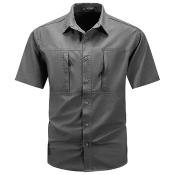 Мужская тактическая рубашка с короткими рукавами, летняя новинка, быстросохнущая рубашка в стиле милитари с несколькими карманами, рабочая футболка для пеших прогулок, рыбалки