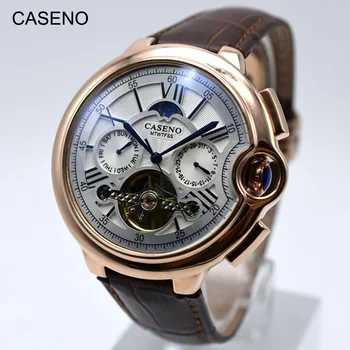 Мужские часы Tourbillon, лучший бренд, роскошные Часы на ремне, мужские автоматические Механические наручные часы, Спортивные мужские часы со скелетом, relogio CASENO