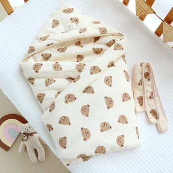 Мягкое детское хлопчатобумажное одеяло для осенне-зимних прогулок новорожденных, покрывало для пеленания, Милые мультяшные аксессуары для младенцев