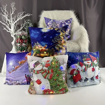 Наволочка для подушки со светодиодной подсветкой, Рождественский дом Санта-Клауса, Новогодний Орнамент, наволочка для подушки