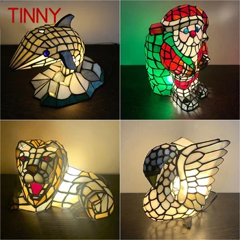 Настольная лампа из стекла Tiffany, светодиодная креативная прикроватная лампа Lion Dolphin, Небольшой настольный светильник, Модный для дома, гостиной, спальни