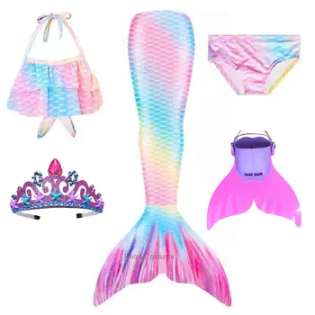 Новые купальники с хвостами и плавниками русалки для девочек, купальник для плавания из моноласты для девочек 9-10 лет