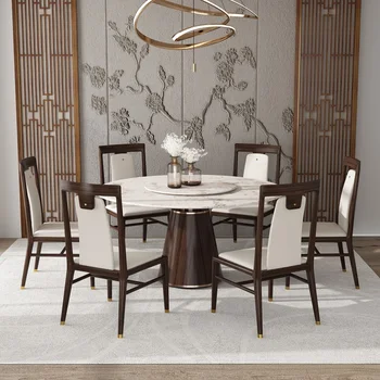 Новый китайский стиль, современный, простой и роскошный, круглый стол на 6-8 персон, обеденный стол, мебель, обеденный стол