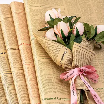 Оберточная бумага для книг Магазин свежих цветов Ретро-ностальгические английские газетные подарки Крафт-бумага Материал для букета цветов Flower Art Wra