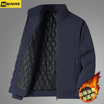 Осенне-зимнее пальто Мужская хлопчатобумажная утолщенная тепловая куртка со стоячим воротником Большого размера для среднего возраста, деловая повседневная куртка 8xl