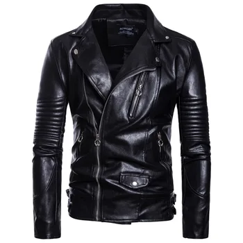 Осеннее новое мужское мотоциклетное кожаное пальто большого размера с множеством карманов, брендовая куртка из искусственной кожи в стиле панк-рок