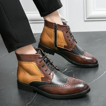 Офисные ботинки Челси в британском стиле для мужчин, кожаные ботинки с застежкой-молнией и острым носком, мужские ботинки Bota Masculinas с высоким берцем