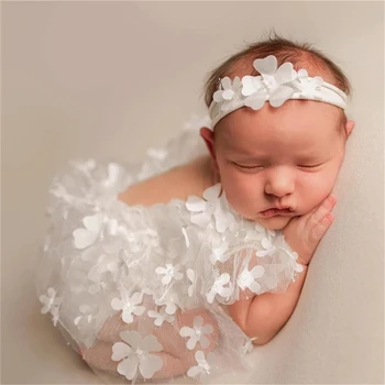 Прекрасный реквизит для фотосъемки новорожденных, кружевной комбинезон для фото маленьких девочек с повязкой на голове, платье для маленькой девочки с цветочной повязкой на голове
