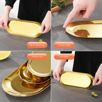 Простая в изготовлении тарелка из нержавеющей стали, универсальная тарелка для барбекю из нержавеющей стали, зеркально блестящая, пригодная для мытья в посудомоечной машине, для закусок