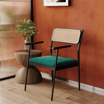 Простые обеденные стулья из ротанга в стиле ретро, современная мебель для столовой, кресло для отдыха со спинкой, Дизайнерский обеденный стул
