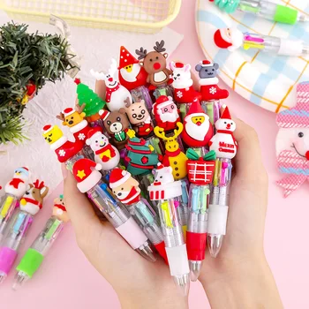 Рождественская новая креативная 4-цветная шариковая ручка, многоцветная мини-ручка, ручка для счета, Рождественские подарки для студентов, подарочные канцелярские принадлежности