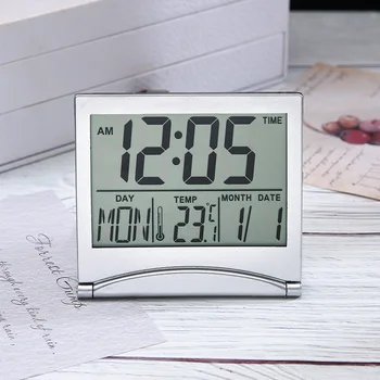 Складной настольный ЖК-цифровой будильник, Электронные часы с температурой-гигрометром, метеостанция, настольный мини-часы для путешествий