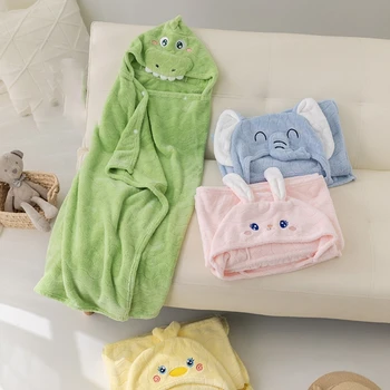 Теплый халат с капюшоном, одеяло для новорожденных с мультяшными животными, Мягкое быстросохнущее банное полотенце из кораллового флиса для малышей